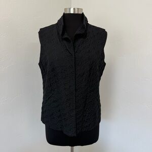 Eileen Fisher Black Sleeveless Embroidered Quilted Silk Vest Size M